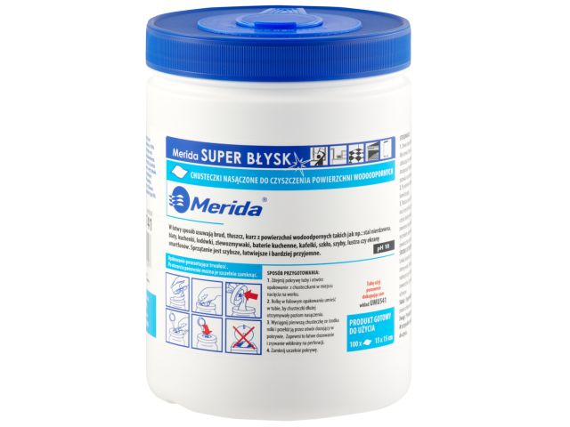 MERIDA SUPER BŁYSK, wet wipes for cleaning water-proof surfaces, roll 15 m, 100 sheets