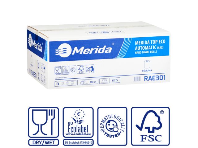 MERIDA TOP EKO AUTOMATIC MAXI paper towel in roll maxi, beige, 2-ply, diameter 19 cm, 100% ecocellulose, 150 m (6 rolls / carton)