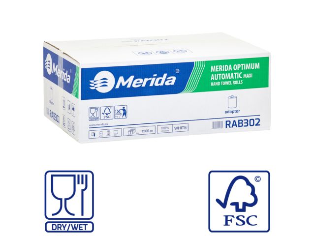 MERIDA OPTIMUM AUTOMATIC - paper towel in roll for maxi auto-cut dispenser, white, 1-ply, 100% cellulose, 270m (6 rolls / carton)