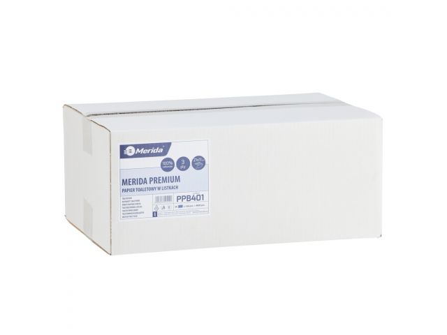 MERIDA PREMIUM multiflat toilet tissue, white, 3-ply, cellulose, 4800 pcs. / carton (30 pack. of 160 pcs.)