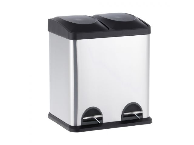 2-compartment pedal bin with plastic pull-out buckets, capacity 2 x 15l (matt steel)
