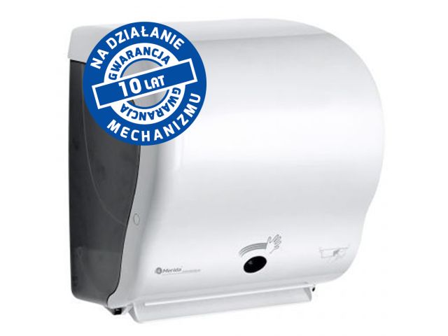 Automatyczny bezdotykowy podajnik ręczników papierowych w rolach MERIDA LUX SENSOR CUT AUTOMATIC MAXI, tworzywo ABS, biały