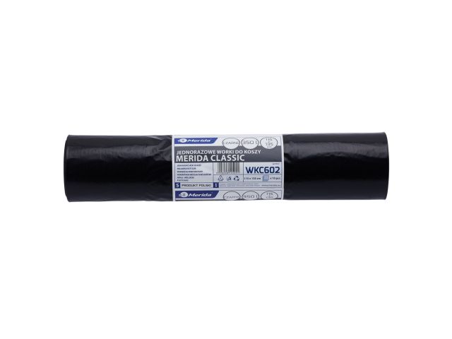 MERIDA disposable waste bags, 115 x 135 cm, capacity 350 l, roll of 10, black