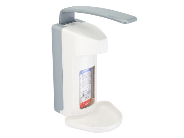 Elbow button dispenser for 500 ml cartridges, with drip tray, ABS plastic