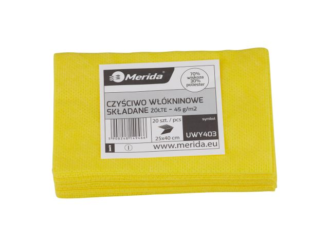 YELLOW non-woven wipers in sheets, 25 x 40 cm, pack of 20.