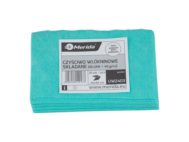 GREEN non-woven wipers in sheets, 25 x 40 cm, pack of 20.