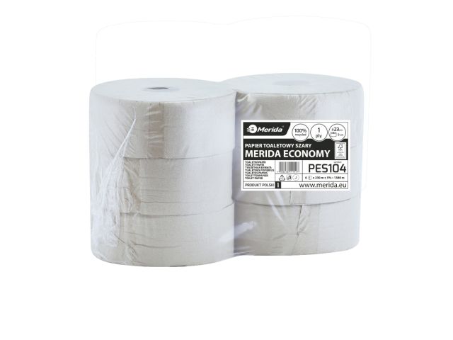 MERIDA ECONOMY roll toilet paper, grey, 1-ply,23 cm diameter, recycled paper, 230 m (6 rolls / pack.)