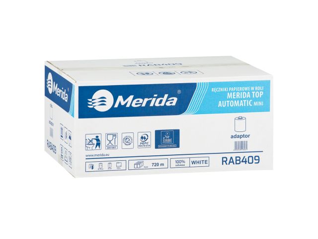 MERIDA TOP AUTOMATIC MINI - paper towel in roll for mini auto-cut dispenser, white, 2-ply, 100% cellulose, diameter 16 cm, 120 m (6 rolls / carton)
