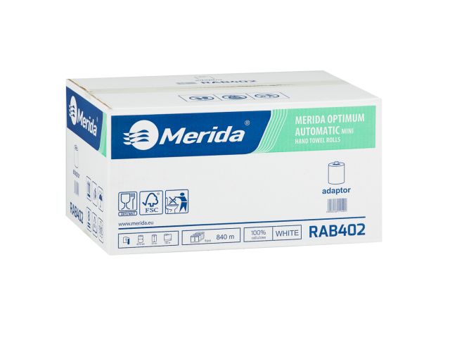 MERIDA TOP AUTOMATIC MINI - paper towel in roll for mini auto-cut dispenser, white, 1-ply, 100% cellulose, diameter 15 cm,140 m (6 rolls / carton)
