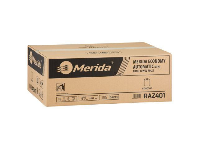MERIDA ECONOMY AUTOMATIC MINI - paper towel in roll for mini auto-cut dispenser, green, 1-ply, recycled paper, diameter 14.5 cm, 137 m (11 rolls / carton)