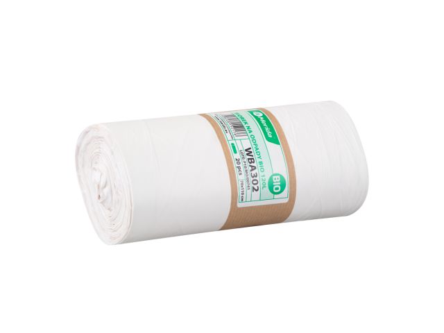 Worki na odpady BIO, 70 x 110 cm, pojemność 120 l, rolka 20 sztuk, BIAŁE, materiał biodegradowalny i kompostowalny