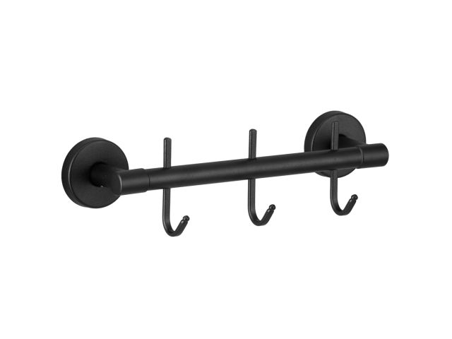 Wall-mounted towel rail with 3 hooks 200 mm MERIDA STELLA BLACK LINE, black