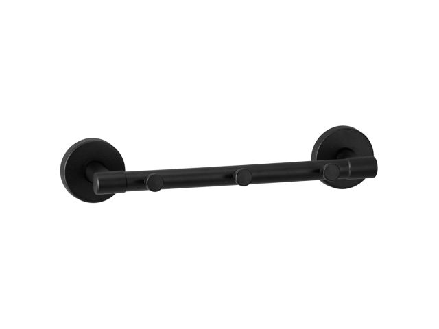 Wall-mounted towel rail with 3 hooks 200 mm MERIDA STELLA BLACK LINE, black