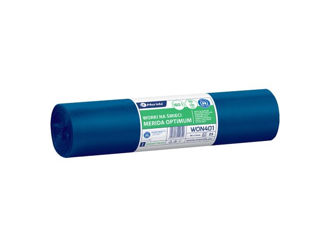 Worki na śmieci MERIDA OPTIMUM, 90 x 110 cm, pojemność 160 l, rolka 25 szt., NIEBIESKIE, LDPE