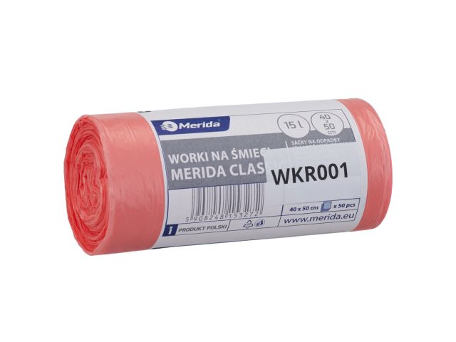 Worki do kosza KSM305, 40 x 50 CM, poj. 15 l, rolka 50 szt., HDPE, czerwone