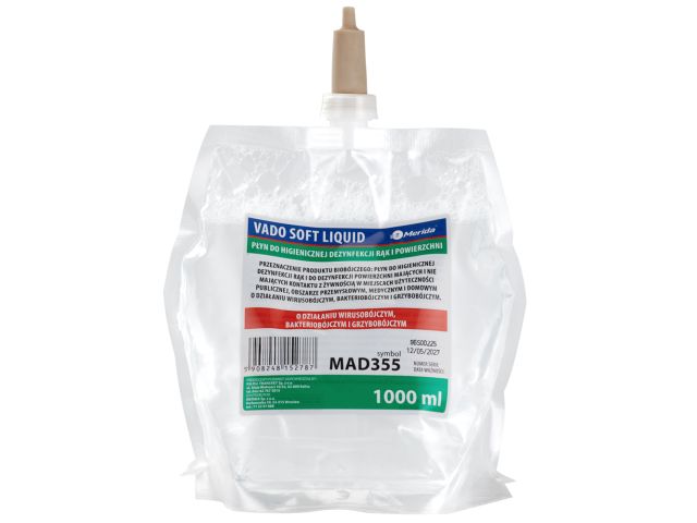 MERIDA VADO SOFT bezalkoholowy płyn do higienicznejj dezynfekcji rąk i powierzchni, jednorazowy wkład 1000 ml