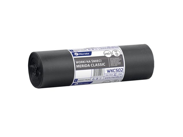 MERIDA disposable waste bags, 110 x 110 cm, capacity 240 l, roll of 10, black