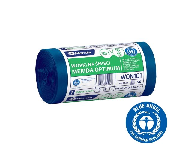 Worki na śmieci 35 l, MERIDA OPTIMUM BLUE ANGEL, niebieskie, 50x60 cm, rolka 50 szt.