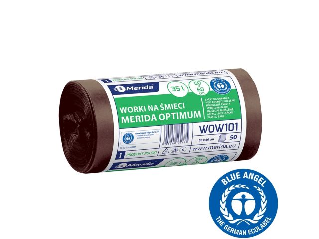 Worki na bioodpady 35 l, MERIDA OPTIMUM BLUE ANGEL, brązowe, 50x60 cm, rolka 50 szt.