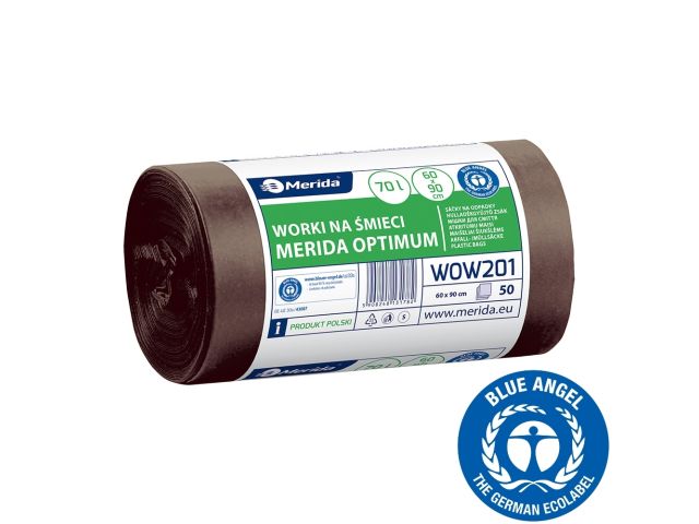 Worki na bioodpady 70 l, MERIDA OPTIMUM BLUE ANGEL, brązowe, 60x90 cm, rolka 50 szt.