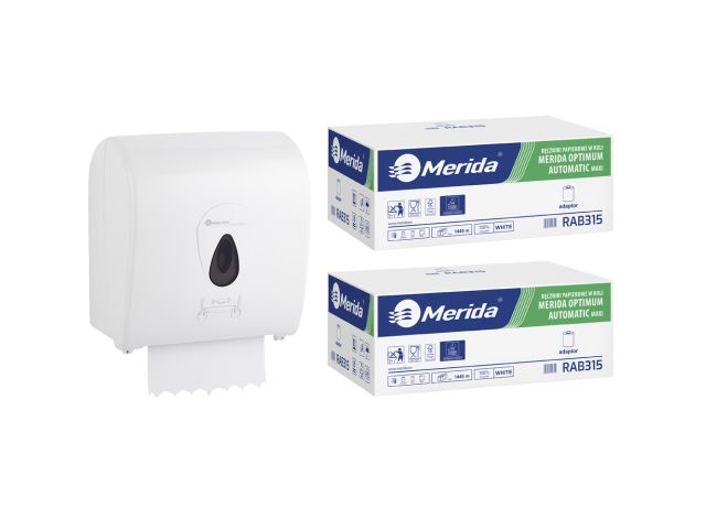 Mechaniczny podajnik ręczników, MERIDA TOP szary za 100 zł netto przy zakupie 2 kartonów ręczników MERIDA OPTIMUM AUTOMATIC MAXI ECOLABEL RAB315 (12 x 240 m = 2 880 m, 11 292 listki)