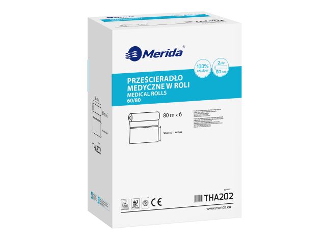 Prześcieradło medyczne w roli, celulozowe, dwuwarstwowe, szer. 60 cm, dł. 80 m, SUPER BIAŁE, karton 6 szt.