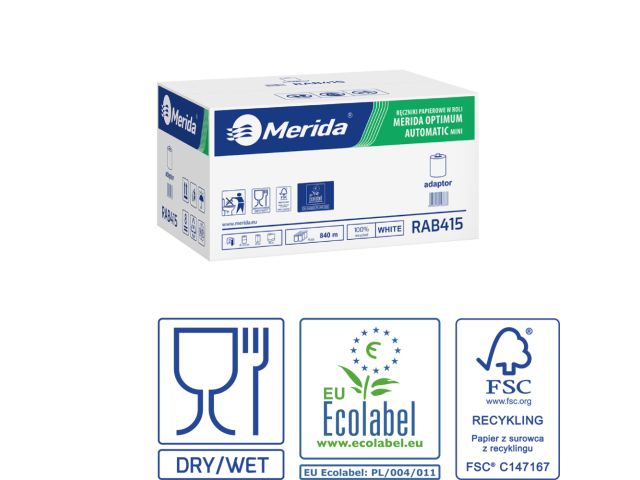 Papierowy ręcznik w roli MERIDA OPTIMUM AUTOMATIC MINI dwuwarstwowy biały z adaptorem