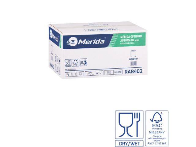 Ręczniki papierowe w roli MERIDA OPTIMUM AUTOMATIC MINI, białe, jednowarstwowe