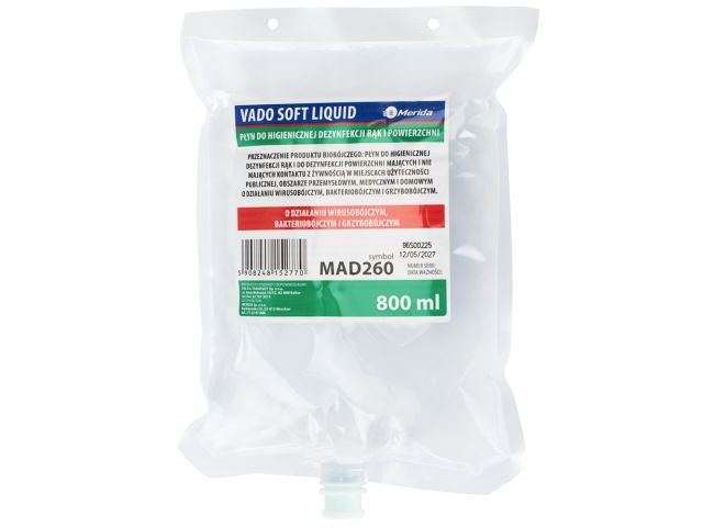 MERIDA VADO SOFT non-alcoholic liquid for hygienic disinfection of hands and surfaces, disposable refill 800 ml for the MERIDA HARMONY automatic dispenser DHB403