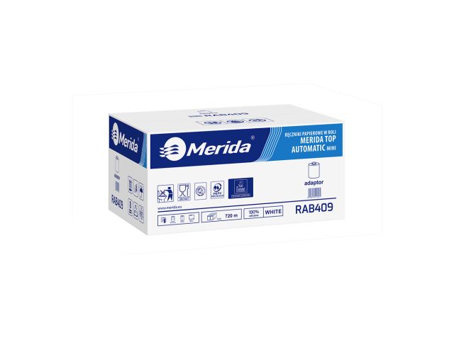 MERIDA TOP AUTOMATIC MINI - paper towel in roll for mini auto-cut dispenser, white, 2-ply, 100% cellulose, diameter 16 cm, 120 m (6 rolls / carton)