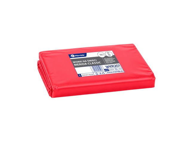 MERIDA Disposable waste bags ldpe, 70l capacity, 60 x 90cm, red, 50 pcs. / package