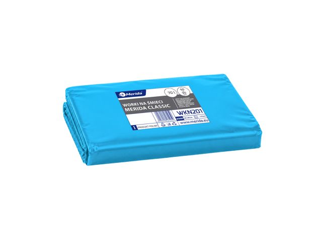 MERIDA Disposable waste bags ldpe, 70l capacity, 60 x 90cm, blue, 50 pcs. / package