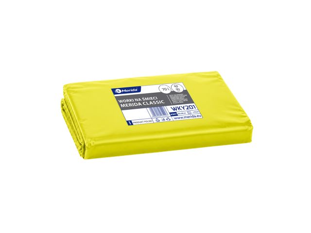 MERIDA Disposable waste bags ldpe, 70l capacity, 60 x 90cm, yellow, 50 pcs. / package