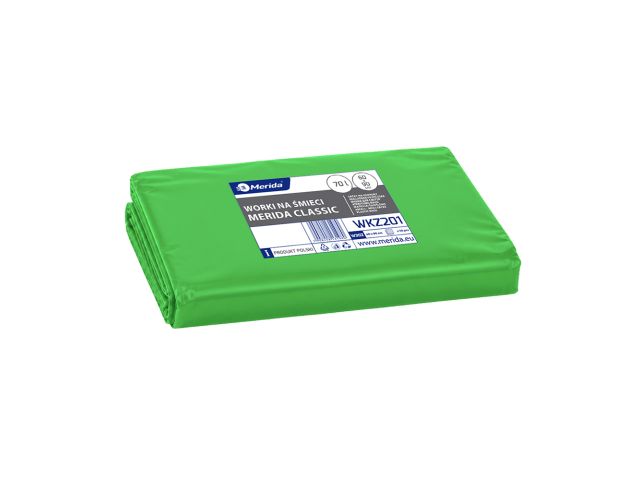 MERIDA Disposable waste bags ldpe, 70l capacity, 60 x 90cm, green, 50 pcs. / package