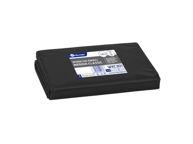 MERIDA Disposable waste bags ldpe, 120l capacity, 70 x 110cm, black, 50 pcs. / package