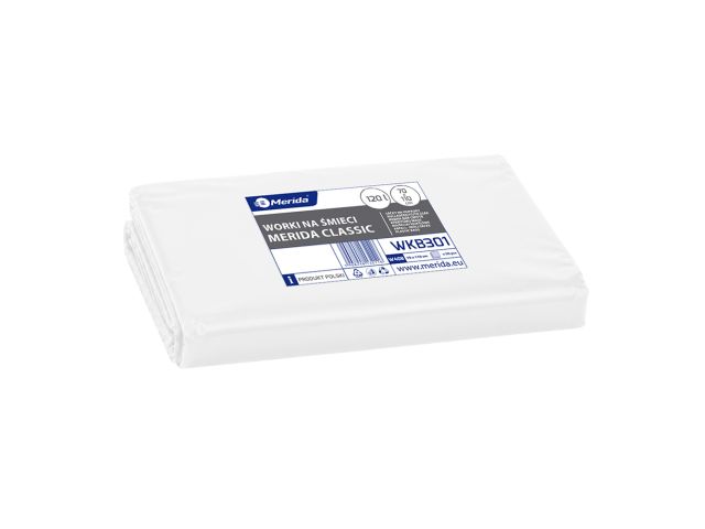 MERIDA Disposable waste bags ldpe, 120l capacity, 70 x 110cm, white, 50 pcs. / package