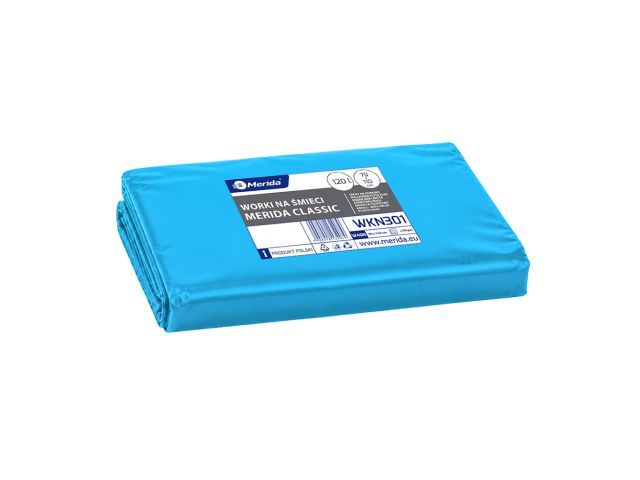 MERIDA Disposable waste bags ldpe, 120l capacity, 70 x 110cm, blue, 50 pcs. / package