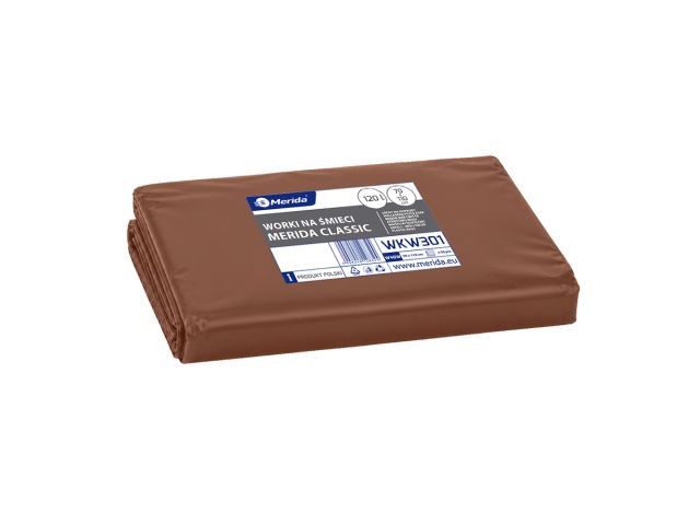 MERIDA disposable waste bags LDPE, 120 l capacity, 70 x 110 cm, brown, 50 pcs. / package