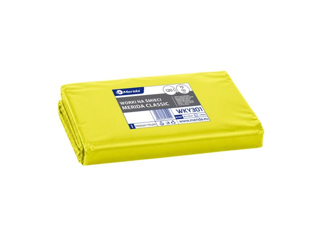MERIDA Disposable waste bags ldpe, 120l capacity, 70 x 110cm, yellow, 50 pcs. / package