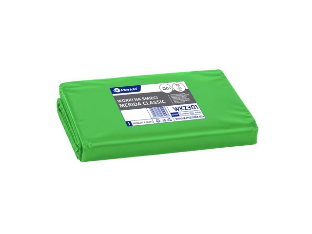 MERIDA Disposable waste bags ldpe, 120l capacity, 70 x 110cm, green, 50 pcs. / package