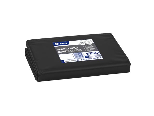MERIDA Disposable waste bags ldpe, 160l capacity, 90 x 110cm, black, 10 pcs. / package