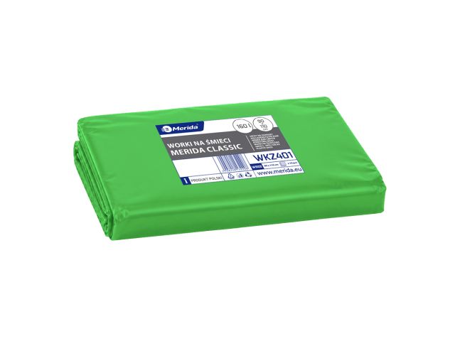 MERIDA Disposable waste bags ldpe, 160l capacity, 90 x 110cm, green, 10 pcs. / package