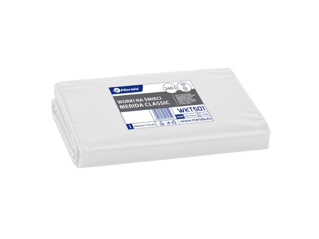 MERIDA disposable waste bags LDPE, 240 l capacity, 110 x 110 cm, transparent, 10 pcs. / package