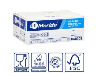 Automatyczny bezdotykowy podajnik ręczników MERIDA ONE czarny za 250 zł netto przy zakupie 2 kartonów ręczników MERIDA TOP AUTOMATIC RAB309 (12 x 140 m = 1 680 m, do 8 184 listków)