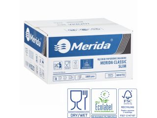 Pojemnik na ręczniki składane MERIDA HARMONY SLIM za 1 zł netto przy zakupie 2 kartonów ręczników składanych MERIDA CLASSIC SLIM ECOLABEL VKB201 (2 x 3000 = 6 000 listków)