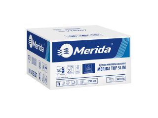 Pojemnik na ręczniki składane MERIDA ONE biały za 1 zł netto przy zakupie 2 kartonów ręczników składanych MERIDA TOP SLIM ECOLABEL VTB207 (2 x 2700 = 5 400 listków)