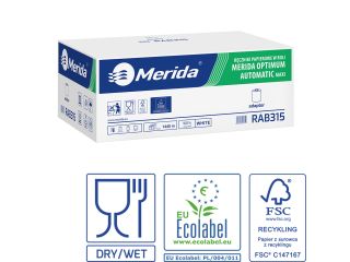 Mechaniczny podajnik ręczników, MERIDA ONE biały za 50 zł netto przy zakupie 2 kartonów ręczników MERIDA OPTIMUM AUTOMATIC MAXI ECOLABEL RAB315 (12 x 240 m = 2 880 m, 11 292 listki)