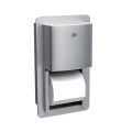 Semi-recessed mounted twin hide-a-roll toilet tissue dispenser, made of stainless steel (satin version)