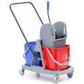Double-bucket trolley with 2 buckets (2 x 17l) and mop wringer (blue - red)