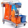 Cleaning set, stainless steel frame, two 70 l bags, two 20 l buckets, 3 auxiliary 6 l buckets, mop wringer, TSS-0014